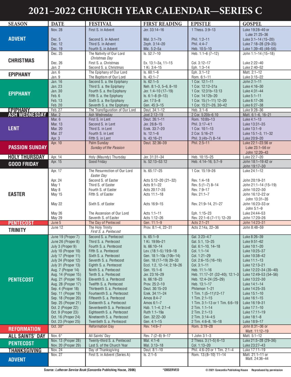 2021 - 2022 Annual Calendar - St. John Lutheran Church